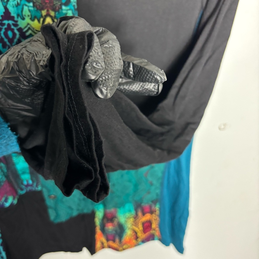 Kaktus black green abstract mixed media lace patchwork tunic blouse size M - Picture 7 of 8